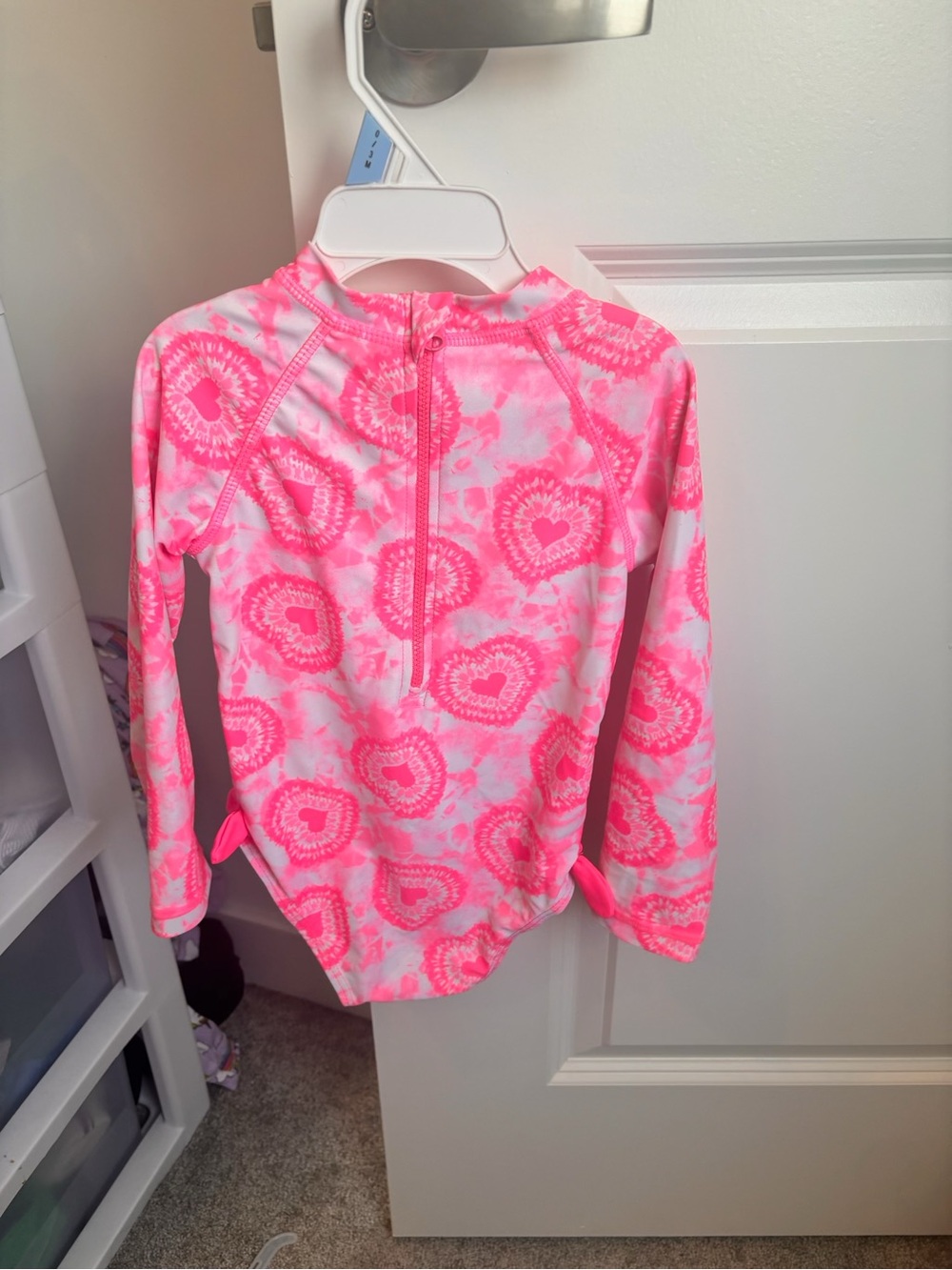 Joe Fresh Pink and White Heart Print Long Sleeve Rashguard
